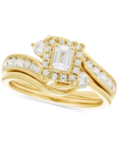 Diamond Emerald-Cut Halo Swirl Bridal Set (1 ct. t.w.) in 14k Yellow or White Gold
