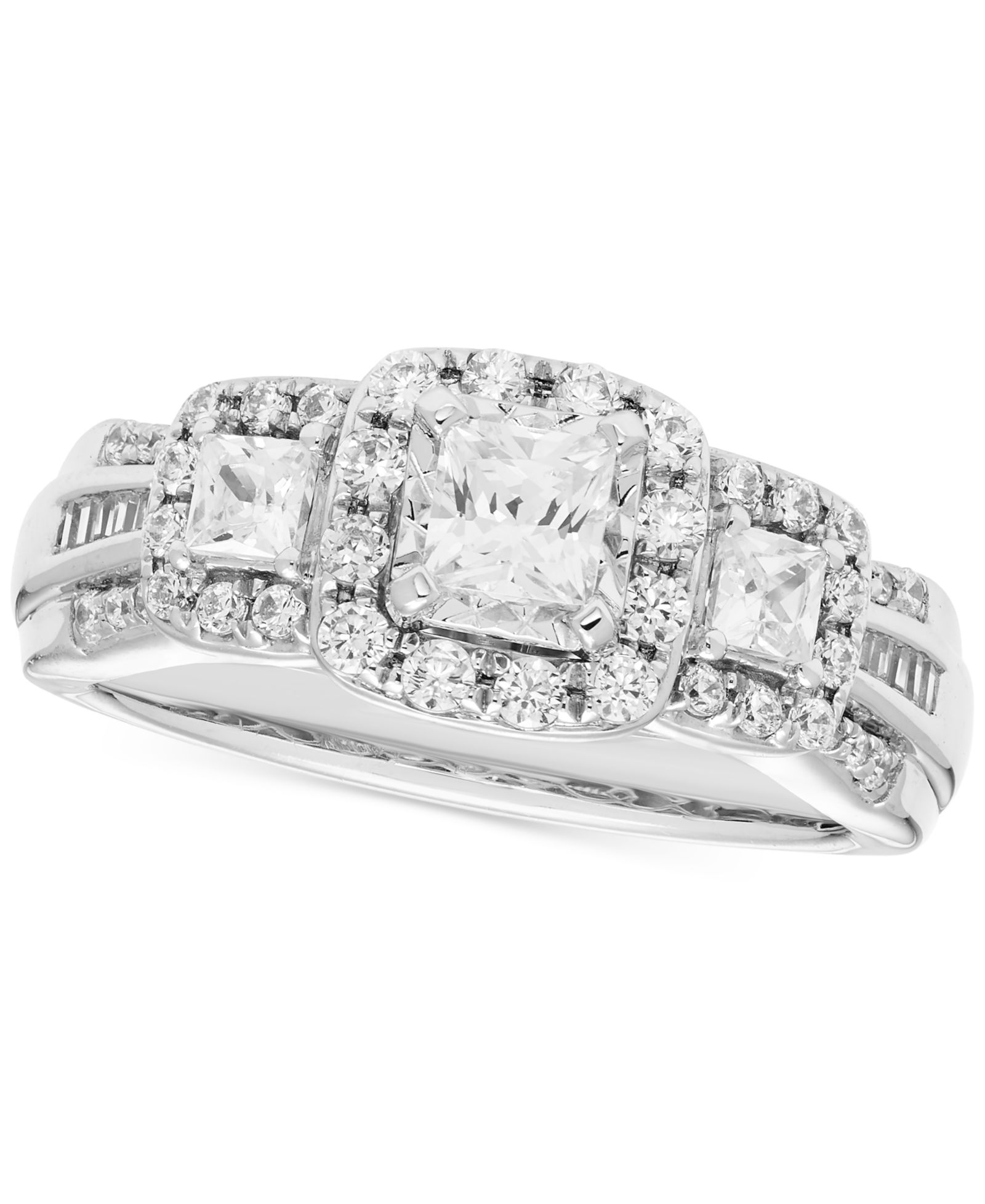 Кольцо с бриллиантом Princess-Cut Halo Three Stone в 14k White Gold (1 ct. t.w.)