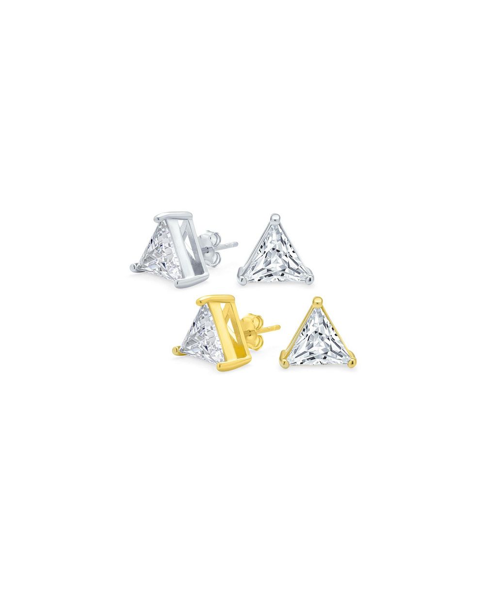 Набор из 2 серег Bling Jewelry Triangle Clear Cubic Zirconia из позолоченного серебра