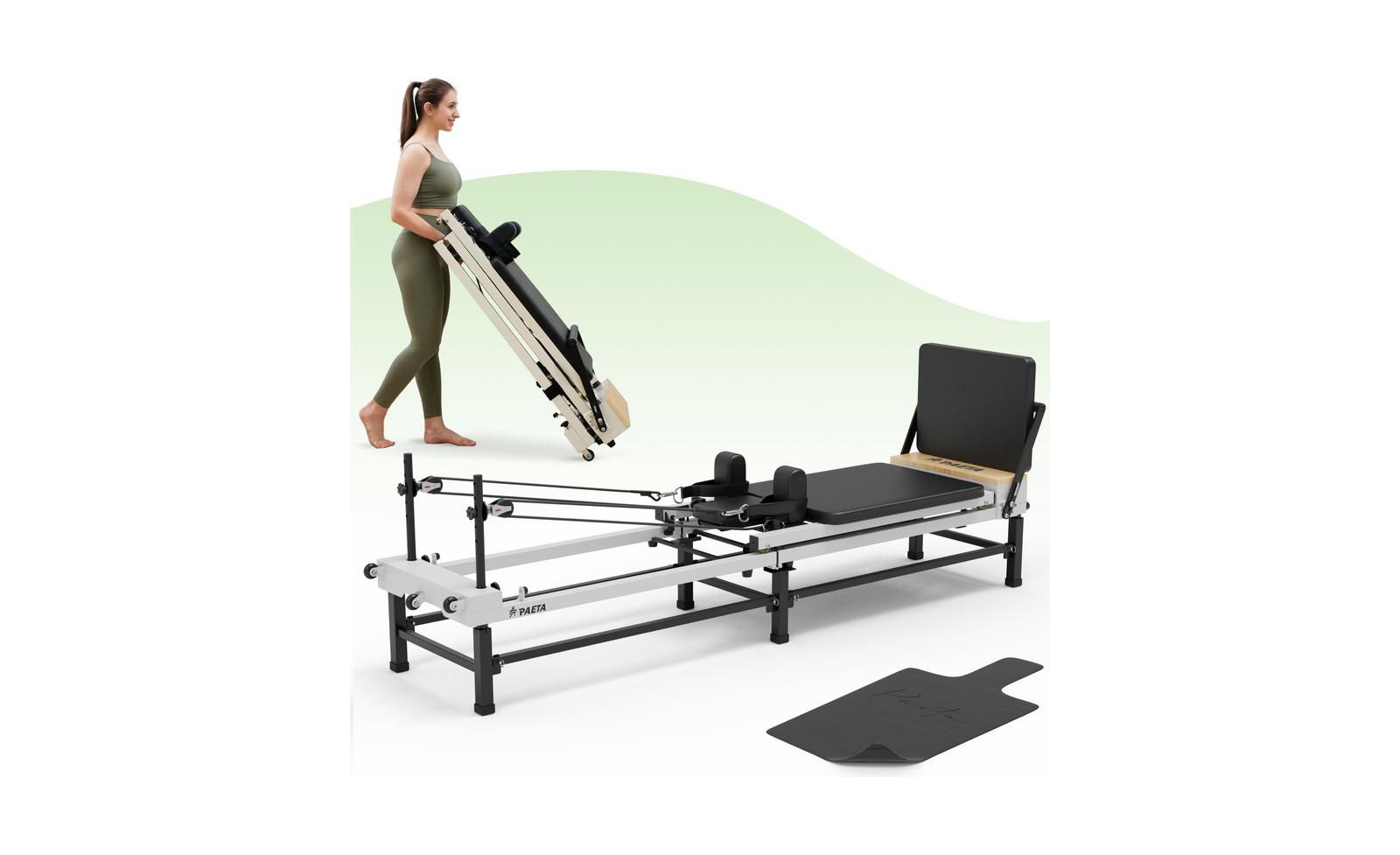 Syedee 91'' Foldable Pilates Equipment for Home Workouts,Pilates Reformer Machine for Home and Gym, Pilates Exercise Jump Board, 220lbs resistance 5 Springs