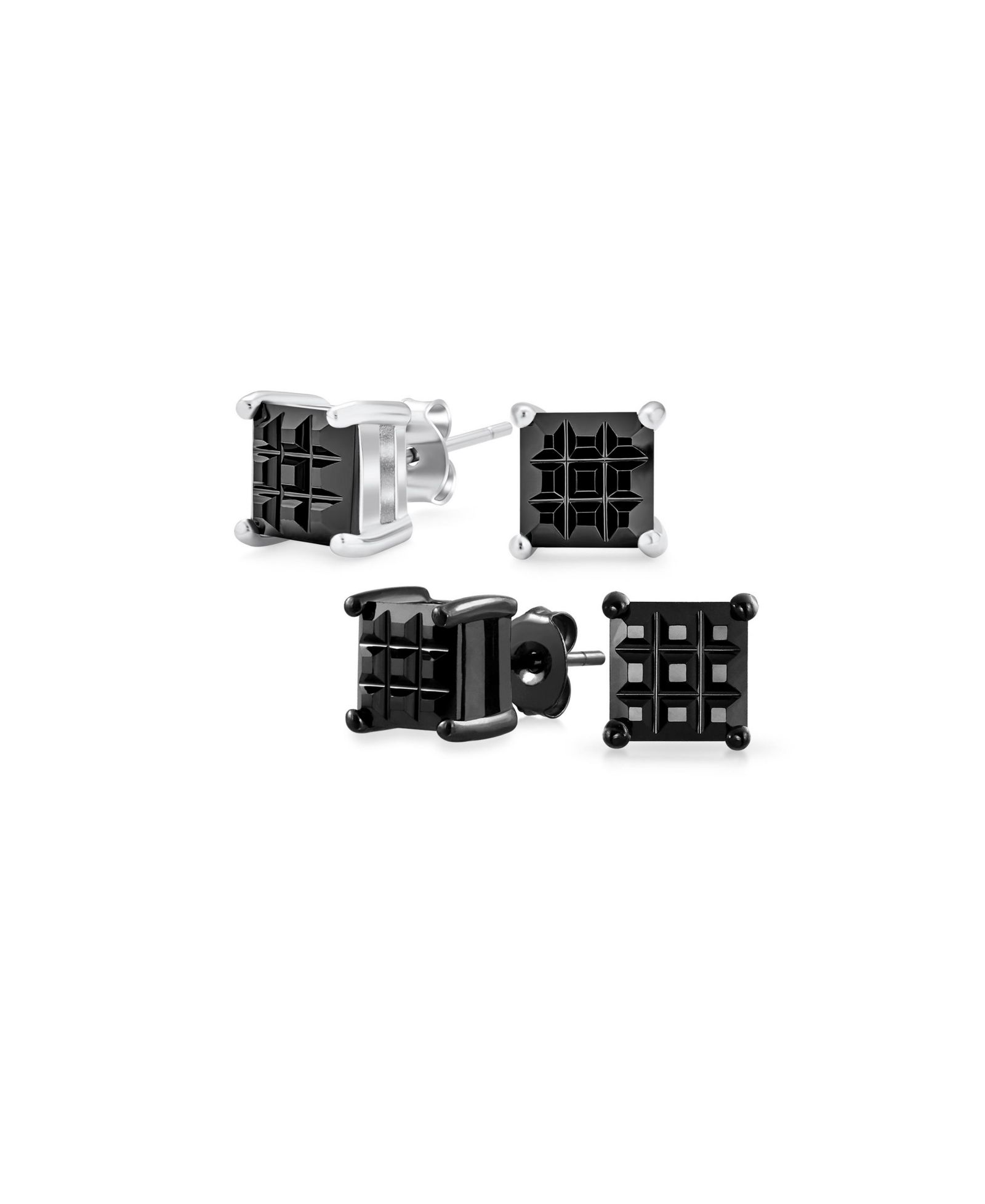 Bling Jewelry Set of 2 Invisible Cut Square CZ Checkboard Stud Earrings