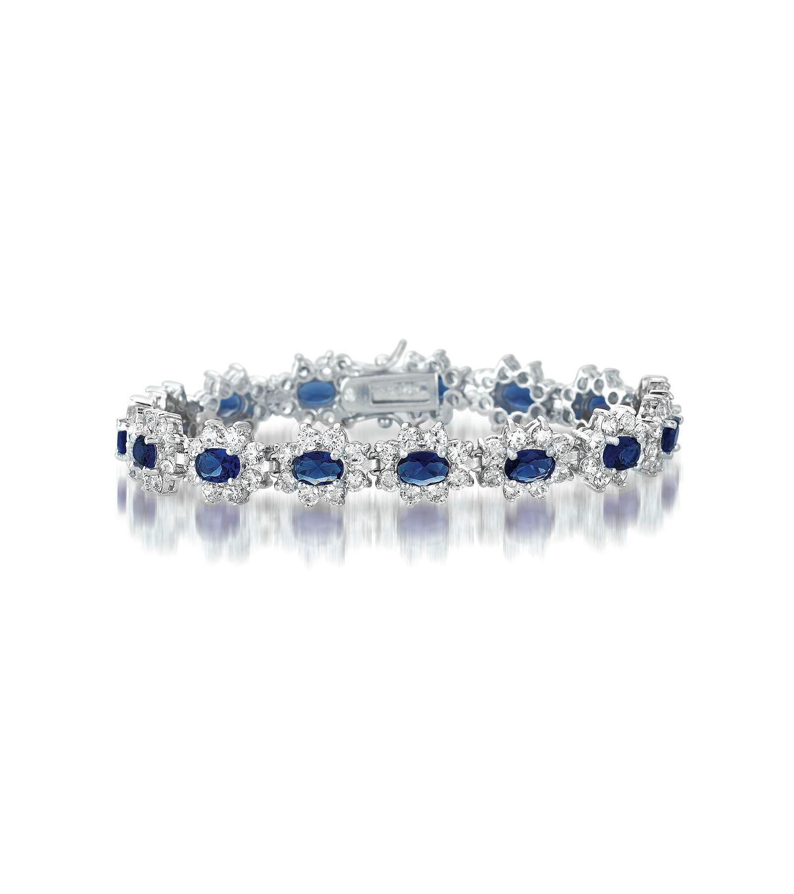 Sterling Plated with Colored Cubic Zirconia Link Bracelet