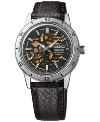 Seiko Men's Automatic Presage Style 60s Brown Leather Strap Watch 40mm