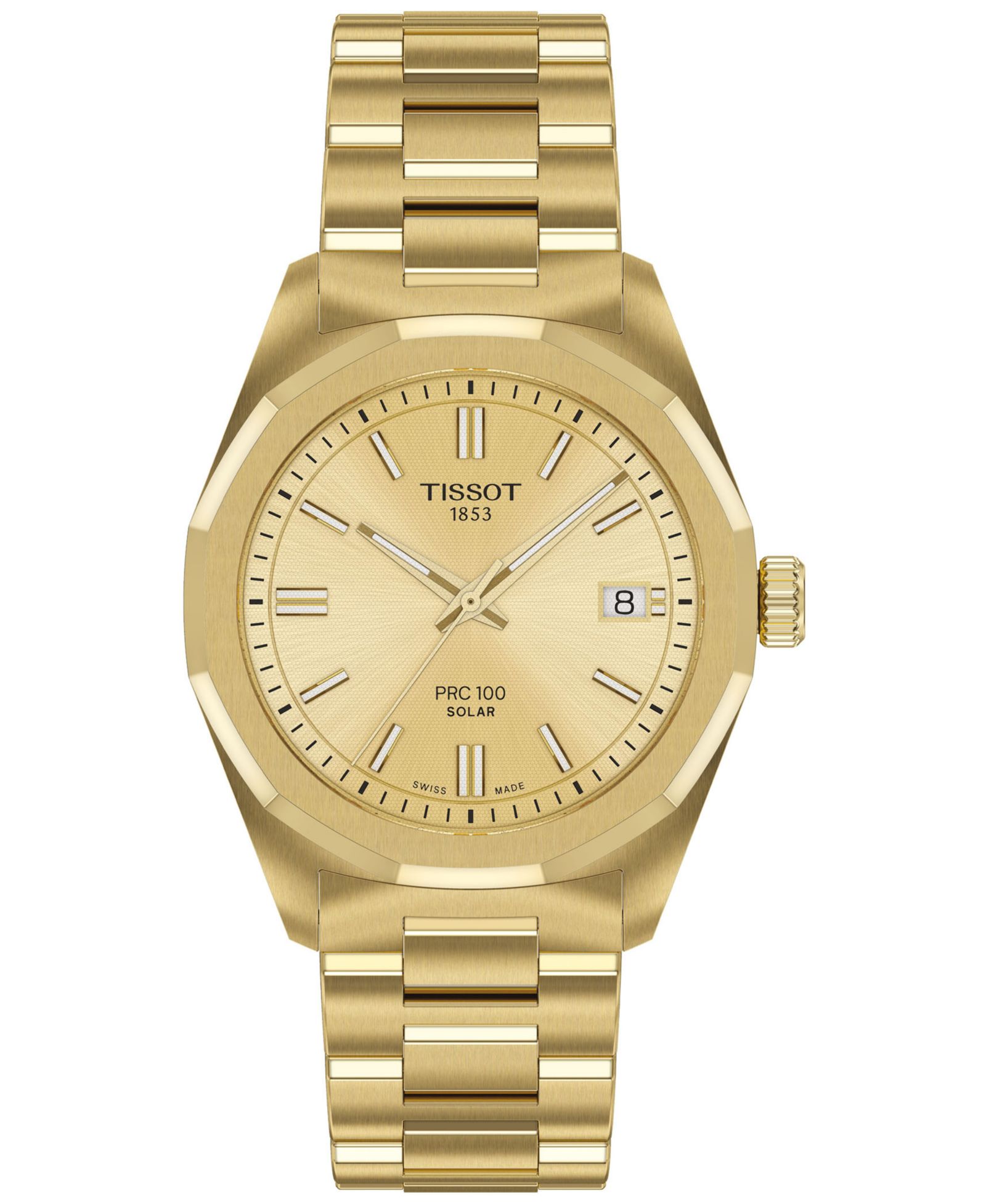Tissot Женские швейцарские часы PRC 100 Solar, стальной браслет в золотом цвете, 34mm