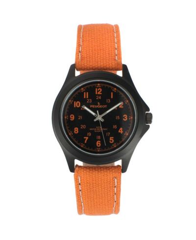 Мужские часы Peugeot 40mm Military Dial Sport Orange Canvas Strap