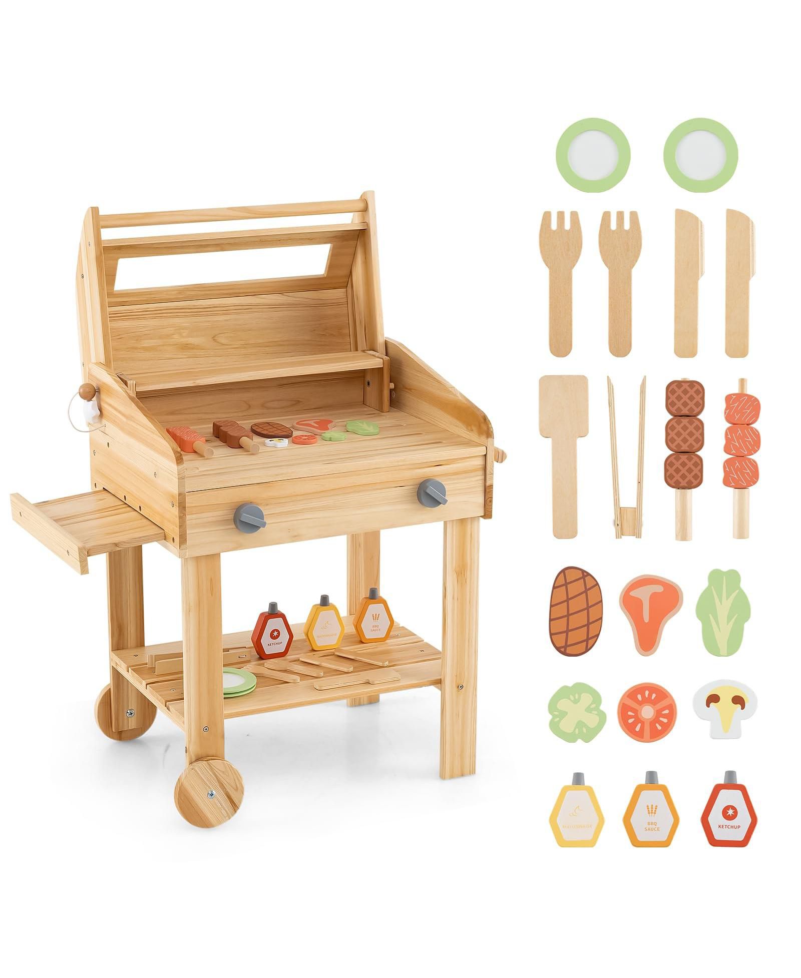 Mecale Wooden BBQ Grill 25-Piece Playset, Ages 3+