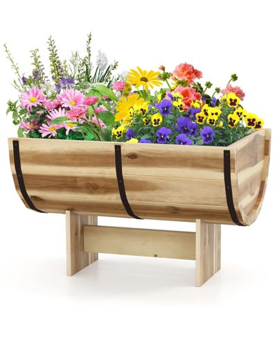 Slickblue Outdoor Wooden Planter with Legs for Flowers, Herbs, Vegetables, and Fruits
