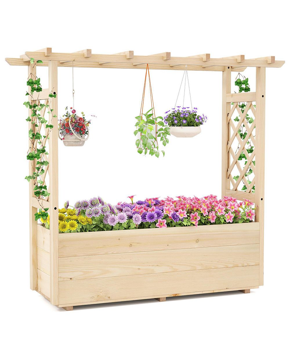 Slickblue Raised Garden Bed Wooden Elevated Planter Box with Hanging Roof