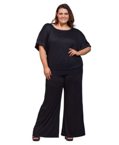 Комплект 24seven Comfort Apparel Plus Size Boat Neck Top and Wide Leg Pants