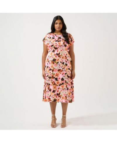 Платье миди ESTELLE Atreides Floral Satin с вырезом, Plus size