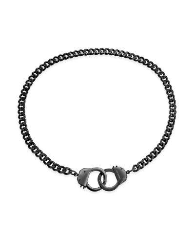 Bling Jewelry Biker Jewelry Handcuff Chain Necklace Black Tone Stainless Steel 20"