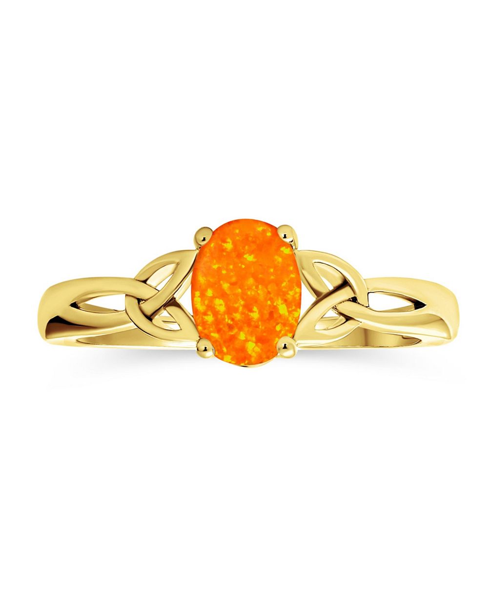 Bling Jewelry Celtic Infinity Love Knot Oval Orange Fire Opal Ring Gold Plated Silver