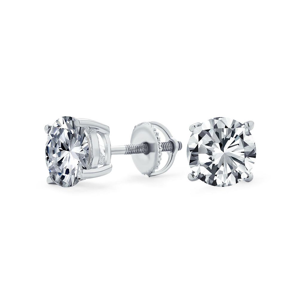 Bling Jewelry круглые серьги-гвоздики с фианитом, винтовой замок, серебро 925 пробы