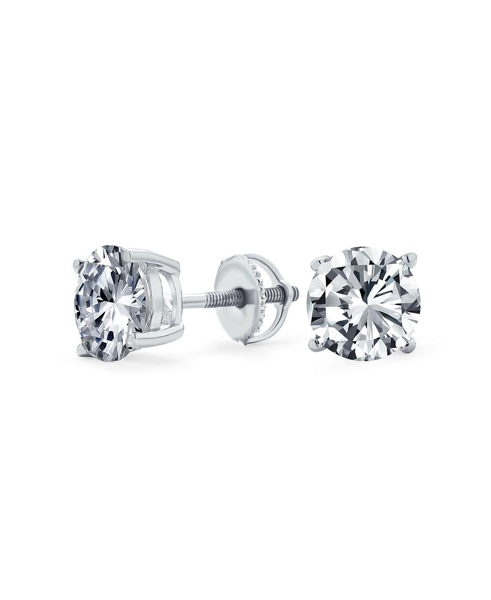 Bling Jewelry Round Solitaire CZ Stud Earrings Screw back .925 Sterling Silver