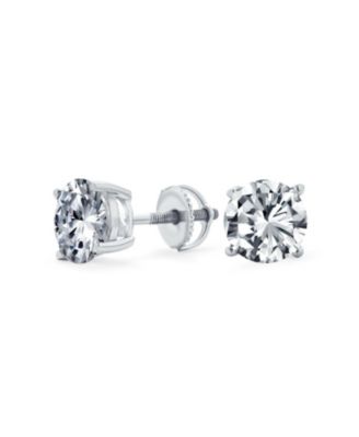 Серьги-гвоздики Bling Jewelry круглые с фианитом, на винтовой застежке, серебро 925 пробы