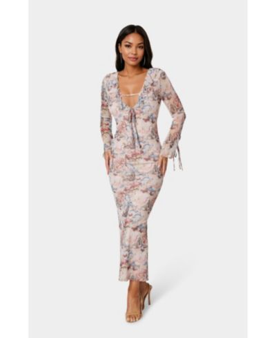 Bebe Women's Long Sleeve Ruffle Neck Maxi Dress