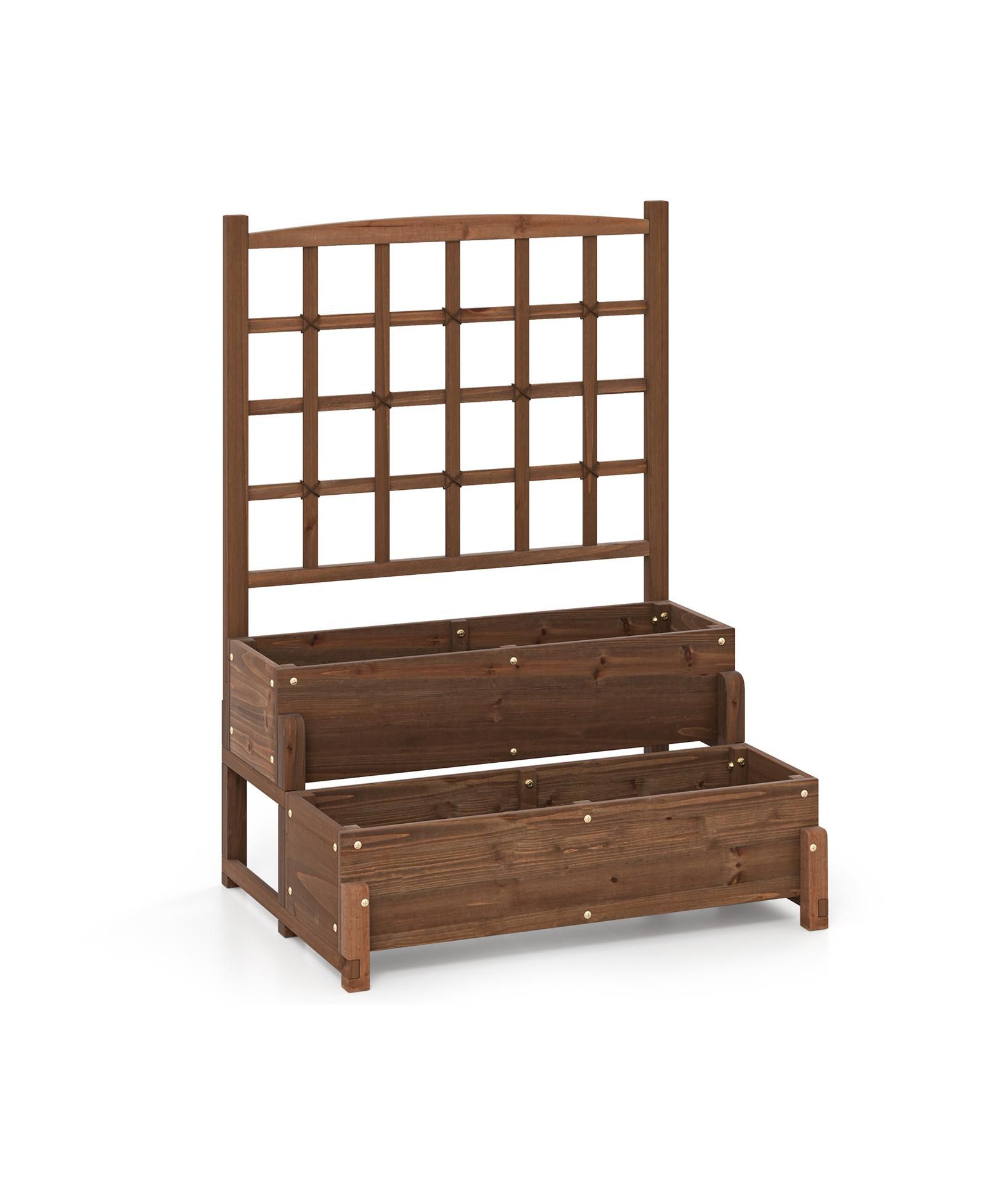 Raised Garden Bed with Trellis 2-tier Planter Box with Drainage Holes