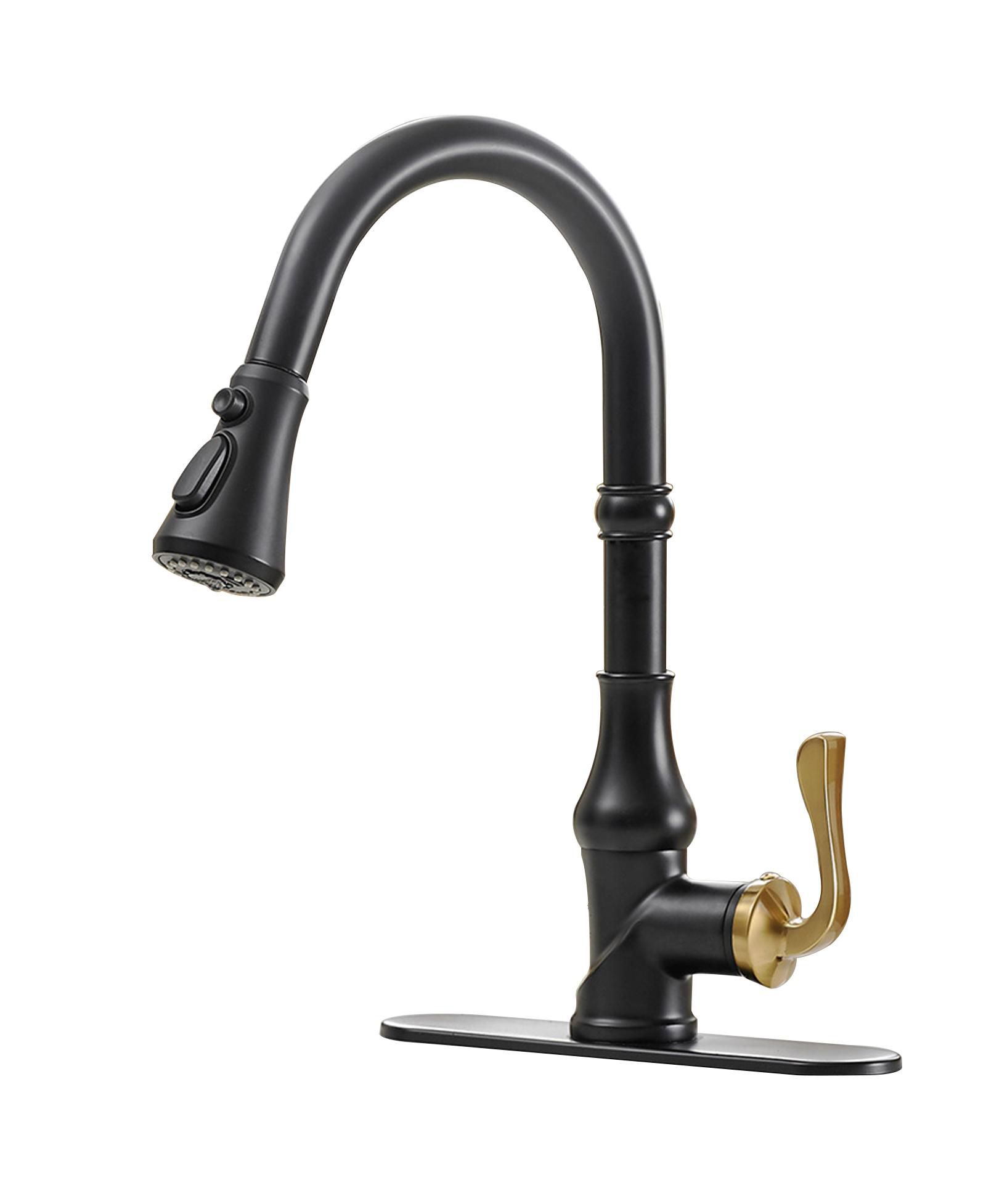 Greenspring Single-Handle Pull-Down Sprayer 3 Spray High Arc Kitchen Faucet With Deck Plate