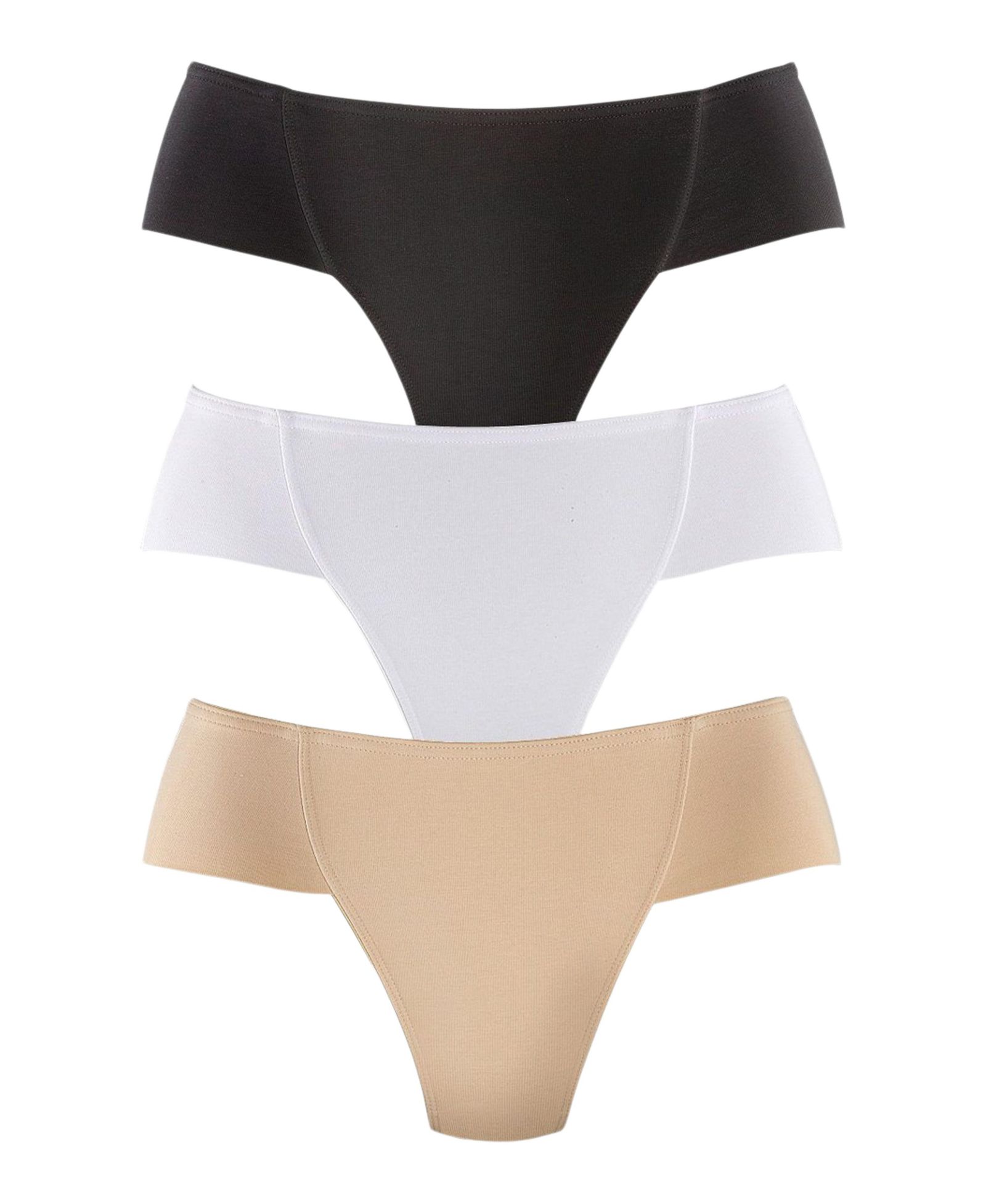 LASCANA Women's Cotton 3-Pack Control Thongs Minimal-Coverage Shapewear Bottom