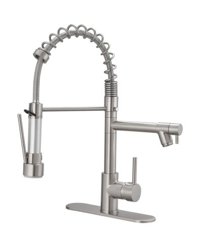 Greenspring Contemporary Single Handle Pull-Down Spring Faucet with Sprayer and Deck Plate Commercial Kitchen Faucet