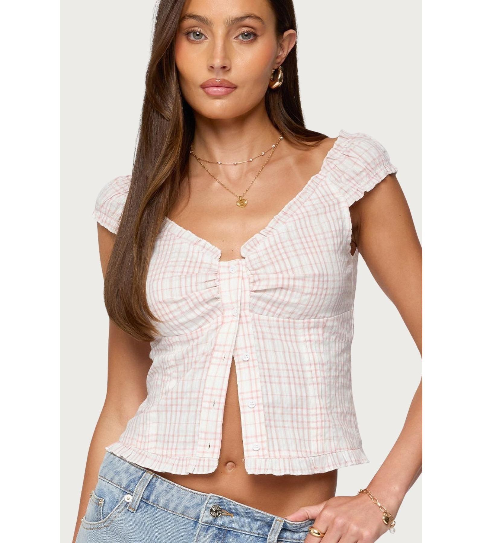 Edikted Women's Dolsy Plaid Button Up Top