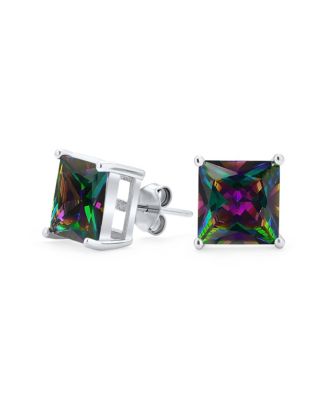 Bling Jewelry Mystic Rainbow Square Princess Cut CZ Stud Earrings Sterling Silver 5MM