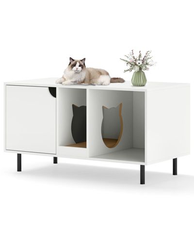 Hidden Cat Litter Box Furniture Enclosure for 2 Cats, Stylish Pet Washroom