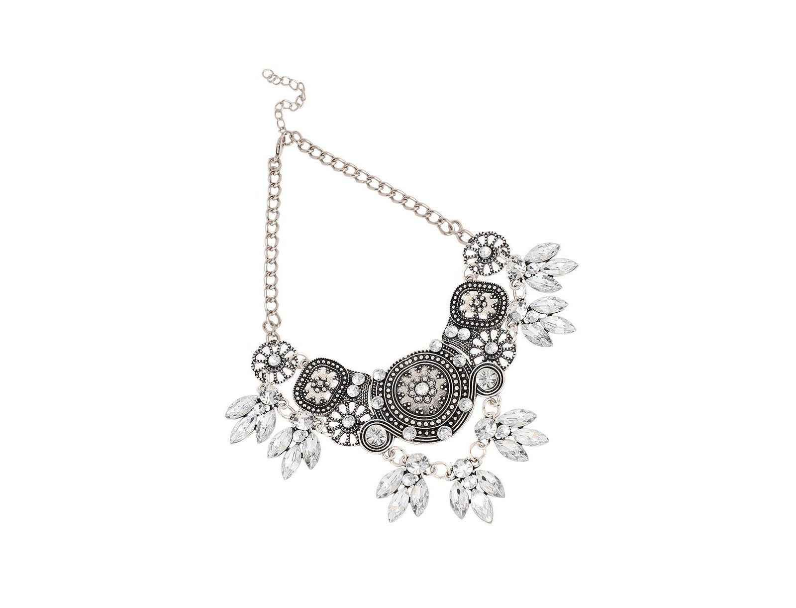 SOHI Blue Circular Foliage Drop Statement Necklace