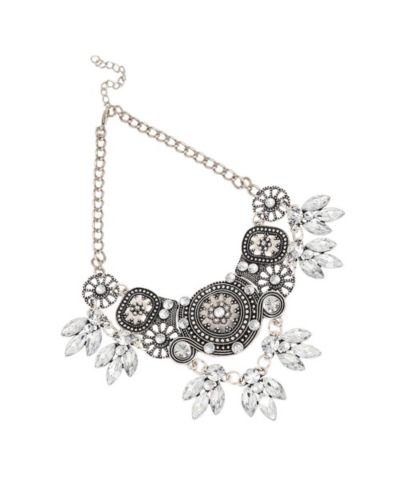 SOHI Blue Circular Foliage Drop Statement Necklace