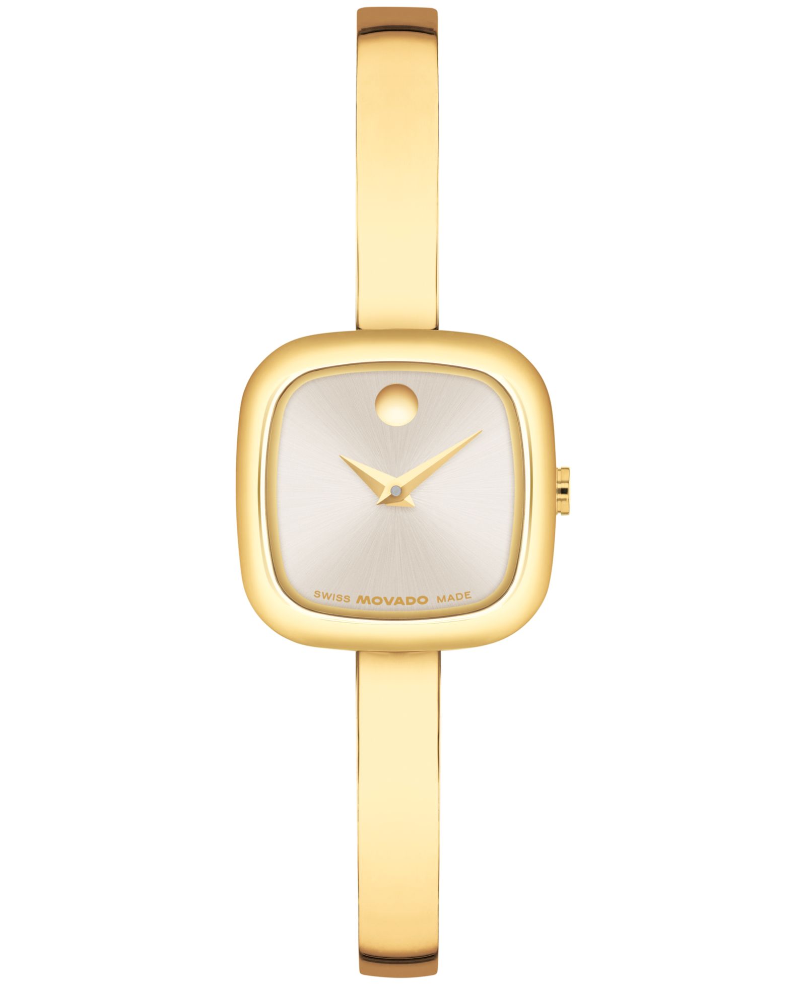 Movado Women's Museum Cushion Swiss Quartz Yellow PVD Steel Bangle Watch, 21.50mm