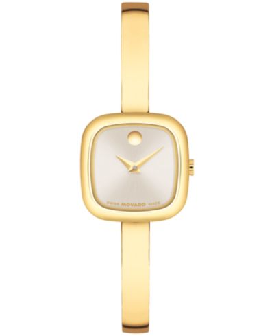 Movado Женские часы Museum Cushion Swiss Quartz, желтый PVD Steel, 21.50mm