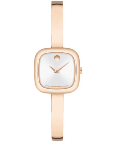 Movado часы Women's Museum Cushion Swiss Quartz Rose PVD Bangle, 21.50mm