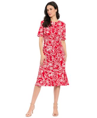 London Times Petites Jersey Printed Midi Dress
