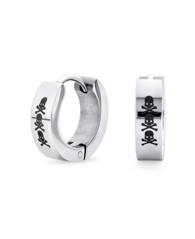 Bling Jewelry Biker Jewelry Small Halloween Skull Hoop Kpop Huggie Earrings Stainless Steel