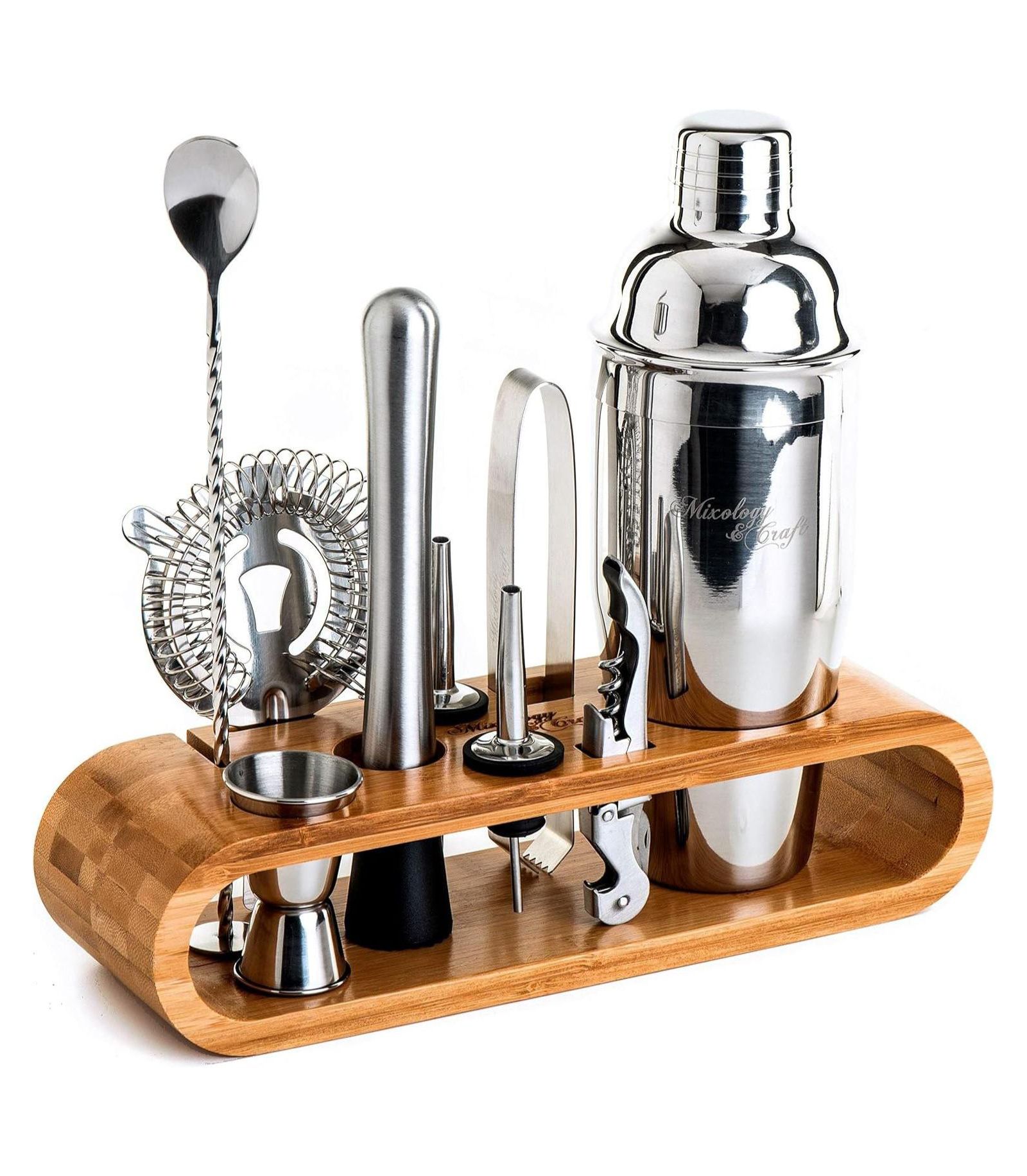 Набор бармена 10-Piece Bar Tool Set с бамбуковой подставкой