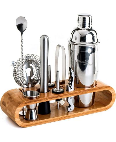 Набор бармена 10-Piece Bar Tool Set с бамбуковой подставкой