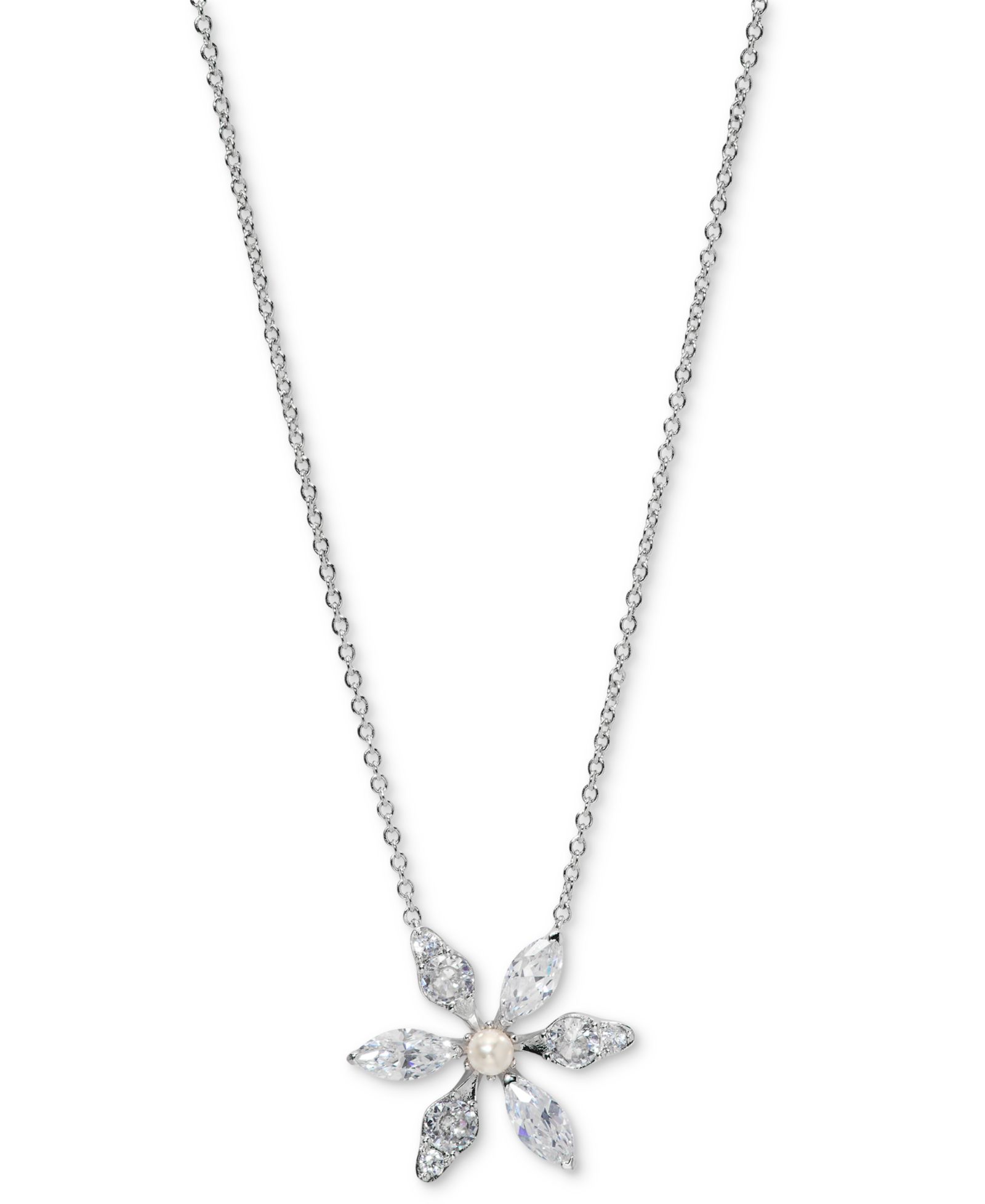 Eliot Danori Cubic Zirconia & Imitation Pearl Flower Pendant Necklace, 16" + 2" extender, Exclusively at Macy's