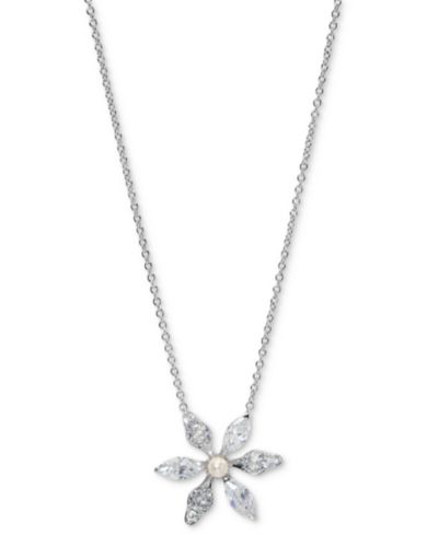 Eliot Danori подвеска-кулон Flower с цирконием и имитацией жемчуга 16" + 2" extender