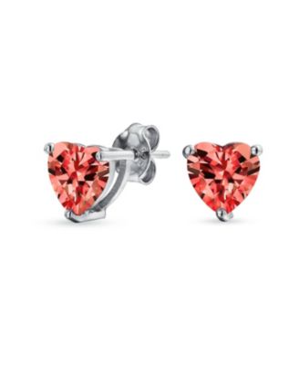 Серьги-гвоздики Bling Jewelry Ruby CZ Cubic Zirconia Solitaire Heart, серебро 7MM