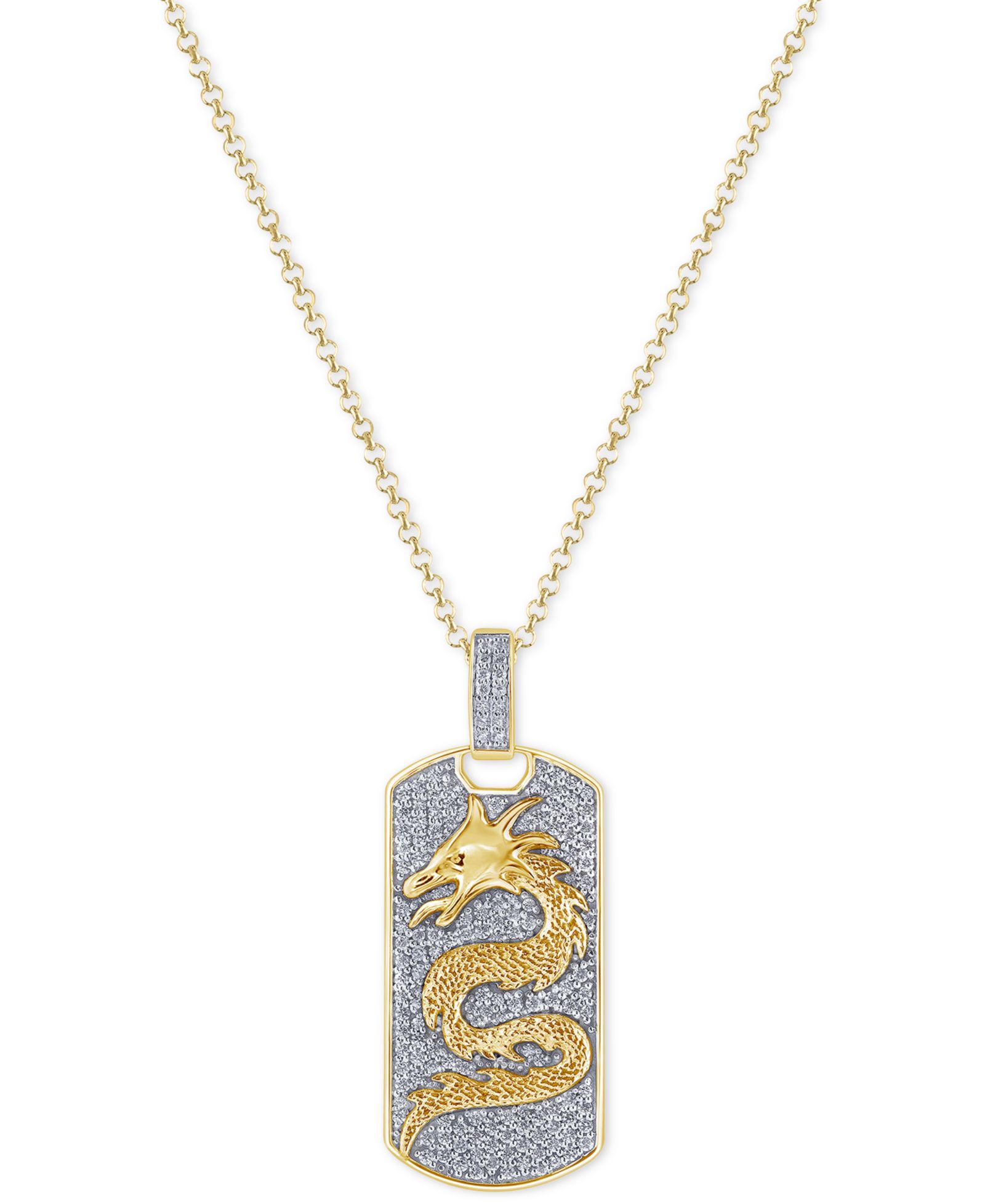 Мужская подвеска-кулон Macy's Diamond Pavé Dragon Dog Tag 22" из 10k Gold