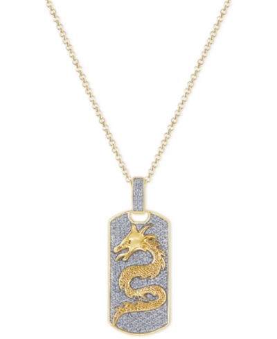 Мужская подвеска-кулон Macy's Diamond Pavé Dragon Dog Tag 22" из 10k Gold