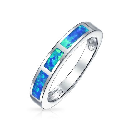 Кольцо Bling Jewelry с инкрустацией синим опалом, серебро 925, stackable band