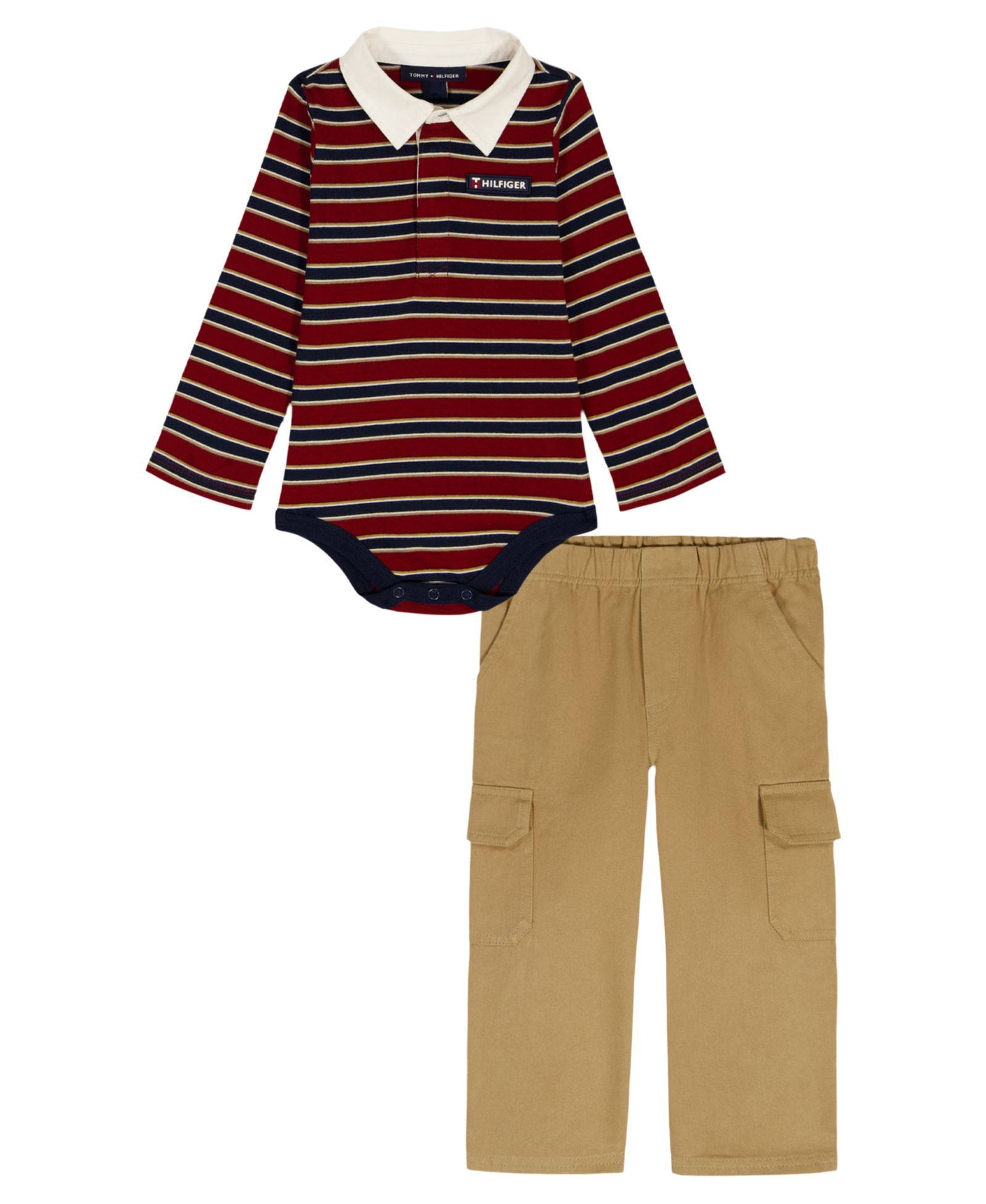 Tommy Hilfiger Baby Boys' Long Sleeve Polo Bodysuit and Cargo Pants, 2-Piece Set