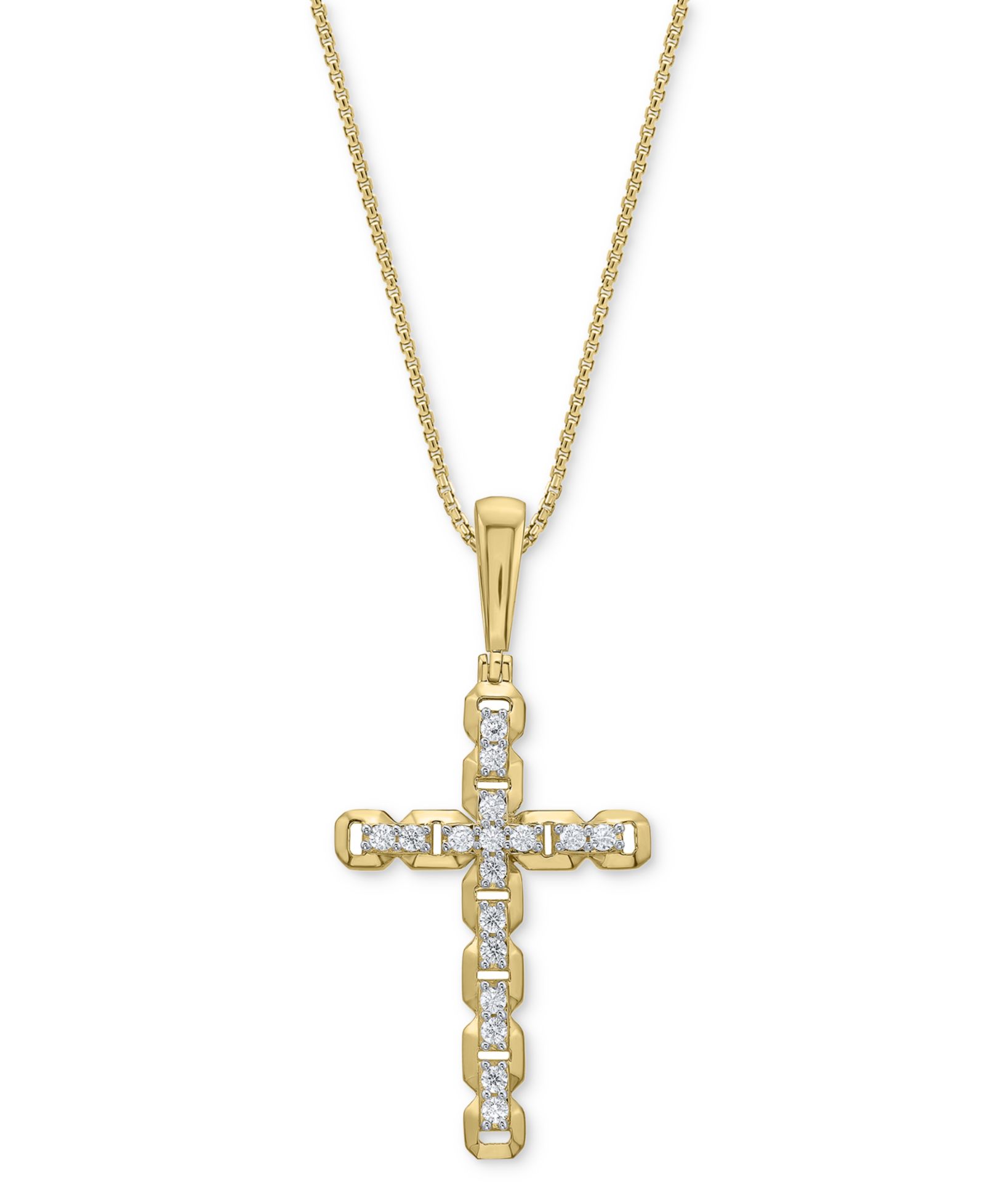 Мужская подвеска-кулон Diamond Openwork Cross 22" из позолоченного стерлингового серебра 14k