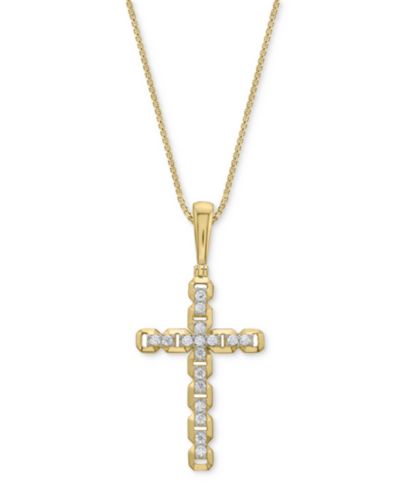 Мужская подвеска-кулон Diamond Openwork Cross 22" из позолоченного стерлингового серебра 14k