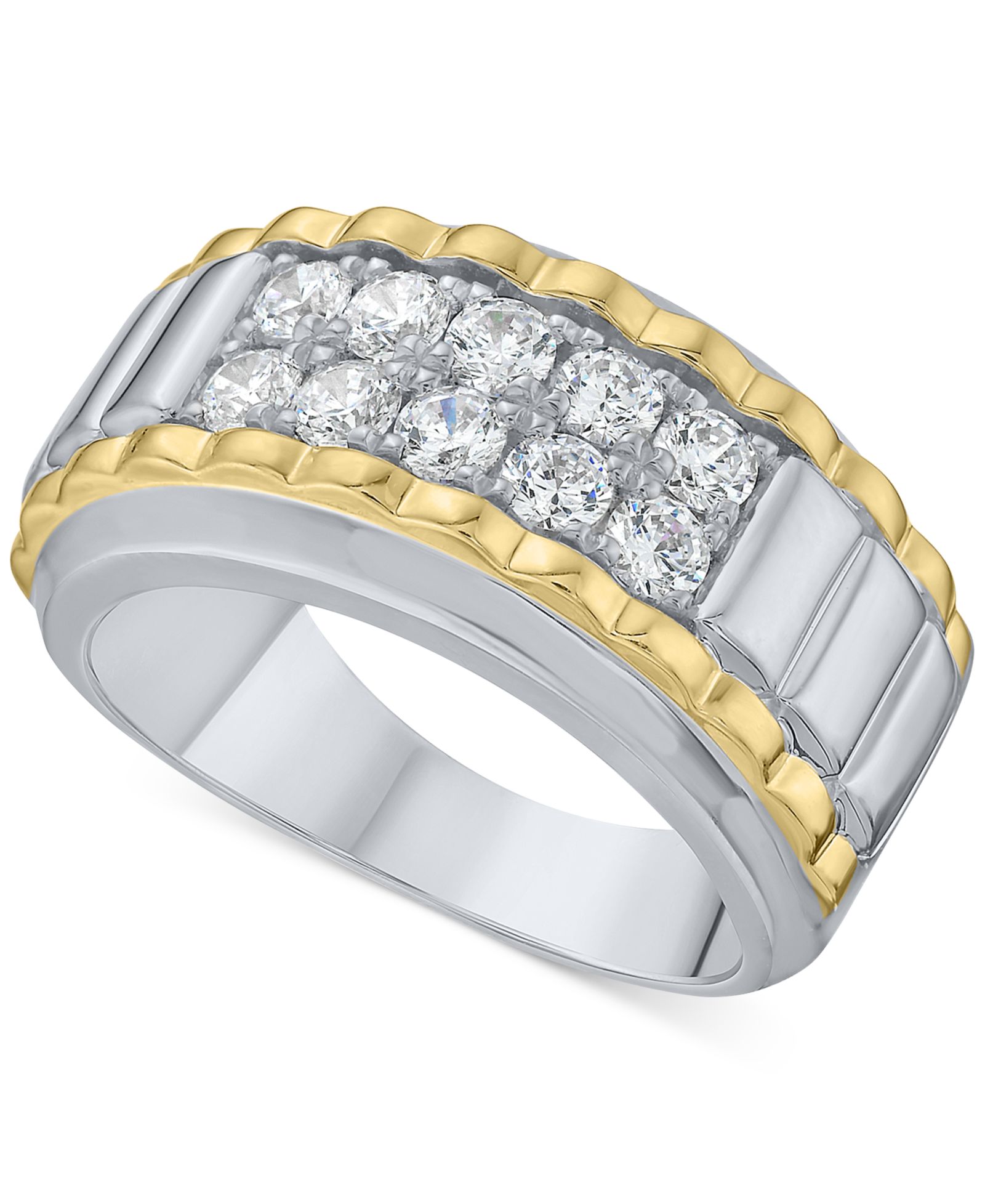 Men's Diamond Two Row Ridge Texture Band (1 ct. t.w.) in 10k Two-Tone Gold