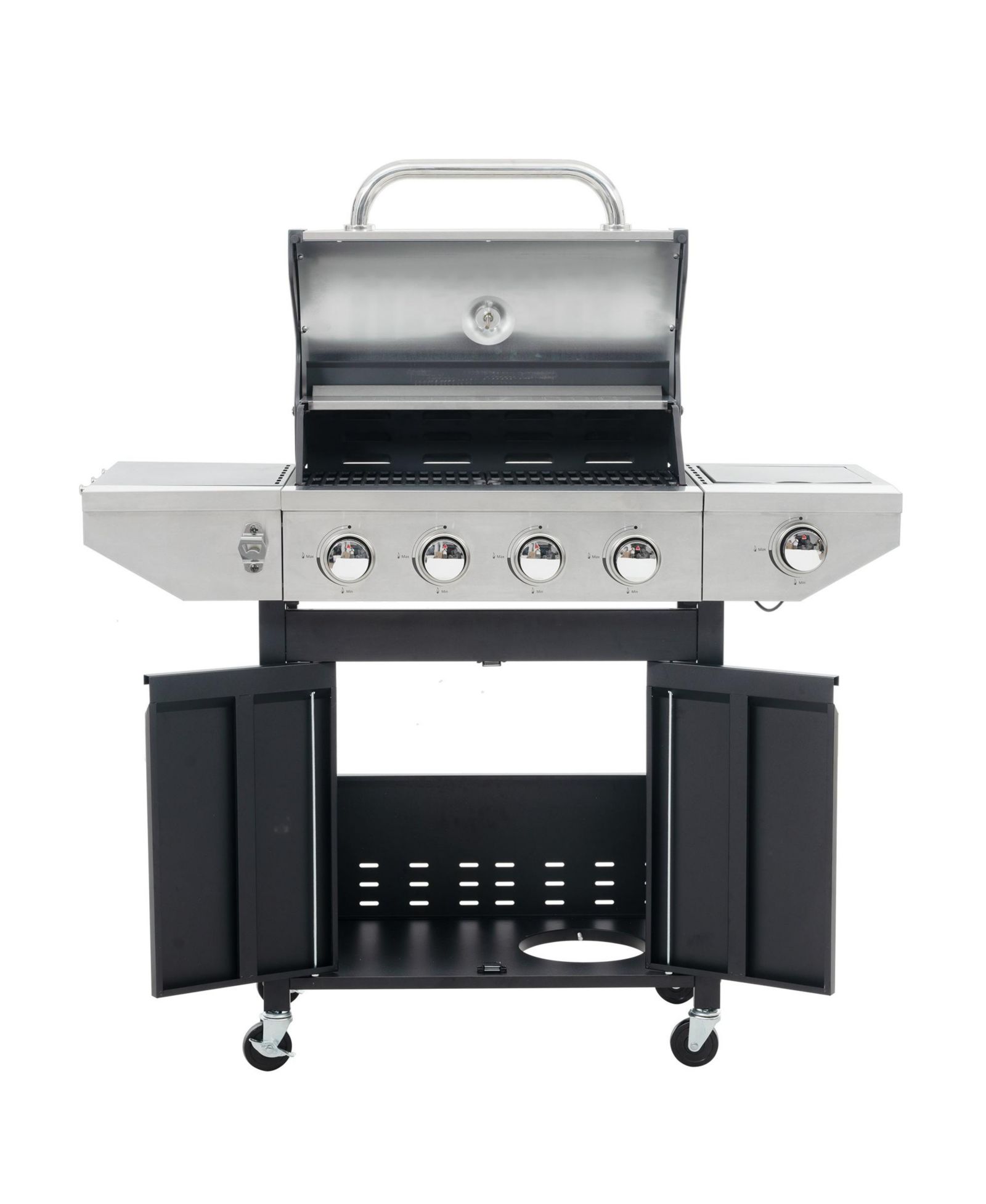Mondawe Stainless Steel 5-Burner 46,500 BTU Propane Gas Grill with Side Shelves, 4 Wheels