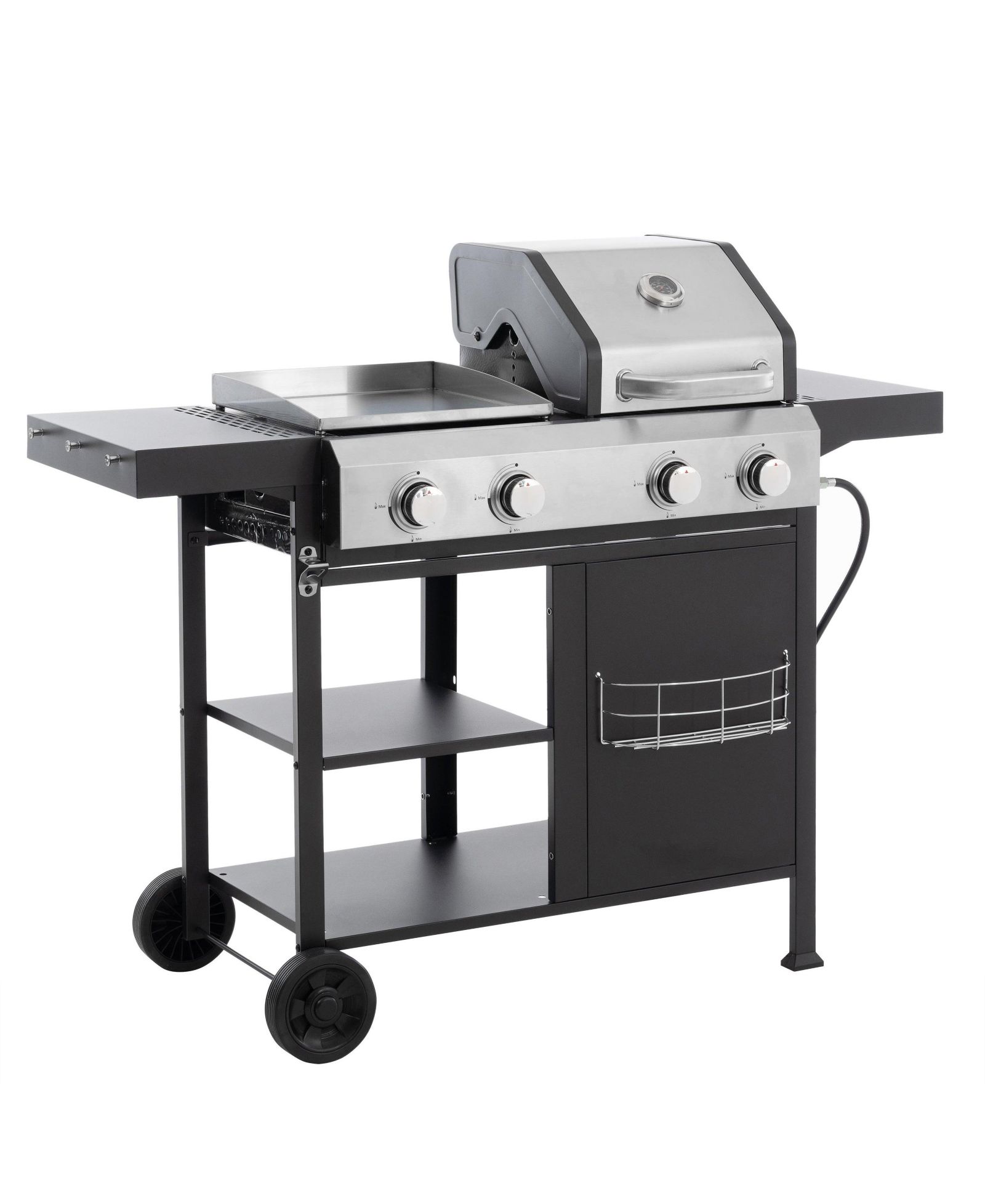Mondawe Stainless Steel 4-Burner 49200 BTU Propane Gas Barbecue Grill with Lid, 4 Wheels