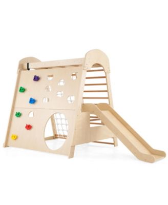 8-in-1 Indoor Jungle Gym Wooden Playground with Swing and Climbing Wall