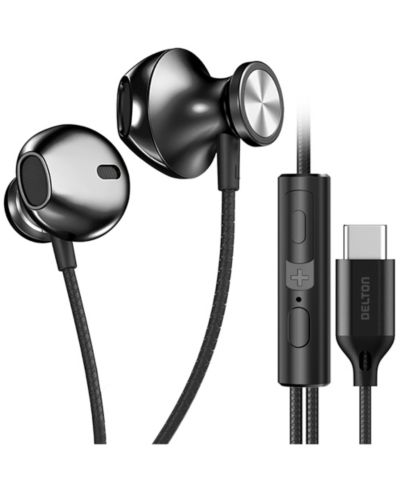 Наушники Delton 15EC с микрофоном, проводные USB Type C, черные